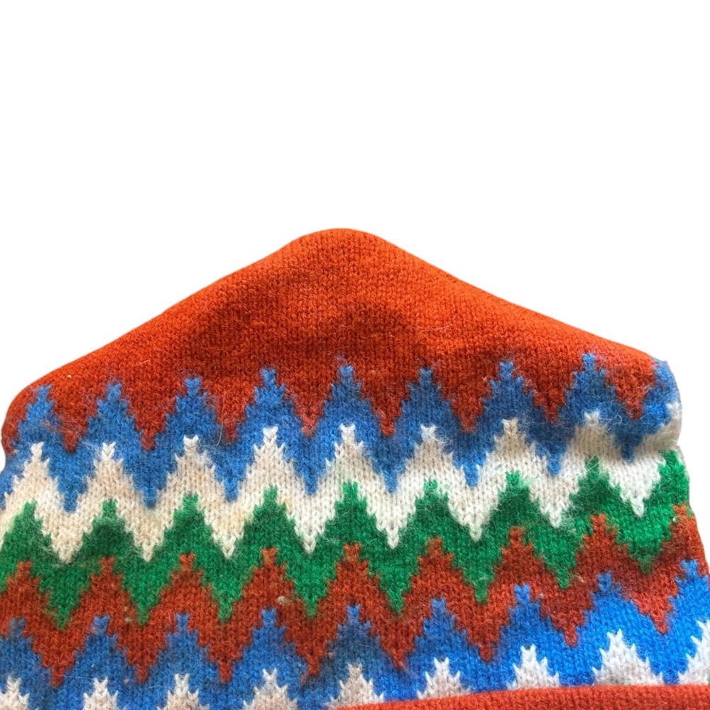 Vintage Orange Multicolor Zigzag Knit Beanie Winter Hat - Picture 4 of 4